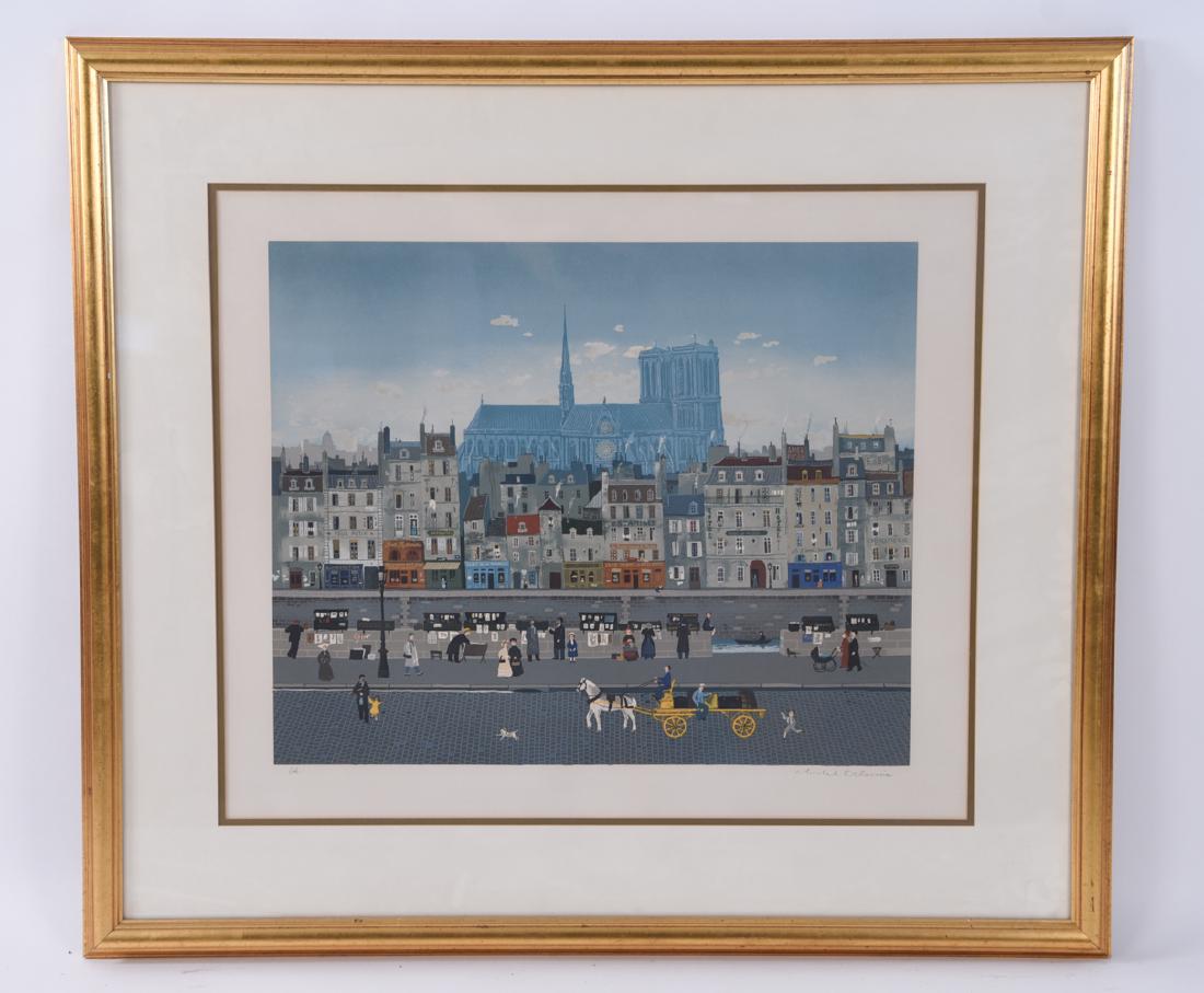 MICHEL DELACROIX (FRENCH B. 1933): Lithograph of Paris. Pencil signed. Noted EA. Dimensions: (Frame) H 34" x W 38.25", (Sight) H 23" x W 27.25" Condition: Slight aging to paper.