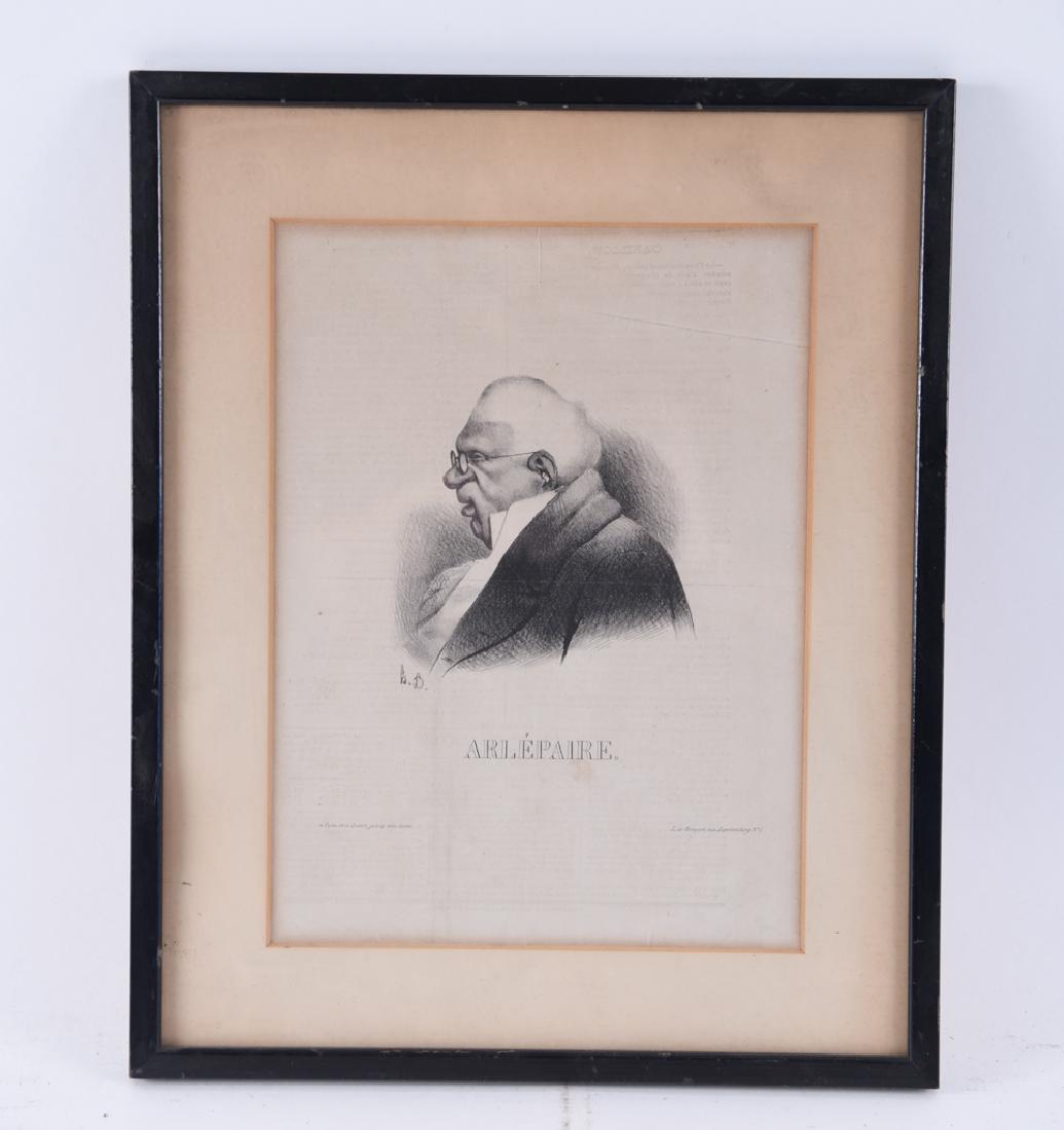 HONORE DAUMIER (FRENCH 1808-1879): Lithograph, titled "Arlepaire." From journal. Dimensions: (Frame) H 15.75" x W 12.75", (Sight) H 11.5" x W 8.5" Condition: Frame rubbed, mat toned. Few spots in print.