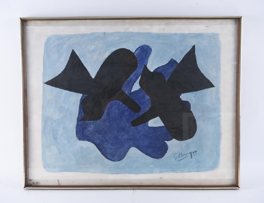 GEORGES BRAQUE (FRENCH 1882-1963): Lithograph poster, published c. 1980, titled "Astra et Oiseau." Published by Editions de Nouvelle Images. Dimensions: (Frame) H 28.5" x W 36.5", (Sight) H 25.5" x W 34.75" Condition: Paper appears cle