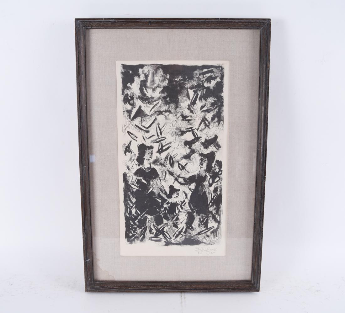 CHAIM GROSS (RUSSIAN/AMERICAN 1904-1991): Pencil signed lithograph, dated '65, unnumbered. Dimensions: (Frame) H 27" x W 18", (Sight) H 20" x W 11" Condition: Slight toning to paper. Water stain lower left corner of mat.