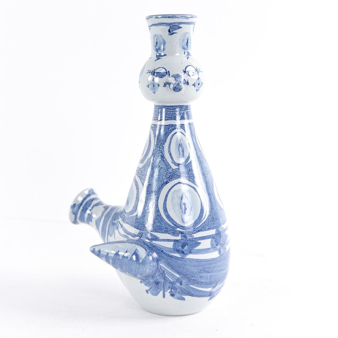 BJORN WIINBLAD DANISH CERAMIC BIRD PITCHER: Marked underneath. Dimensions: H 9.75" x W 5.5" x D 4.75" Condition: Chip to glaze upper rim.