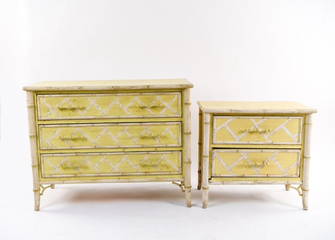 (2) PAINT DECORATED FAUX BAMBOO CHESTS (1 of 16)