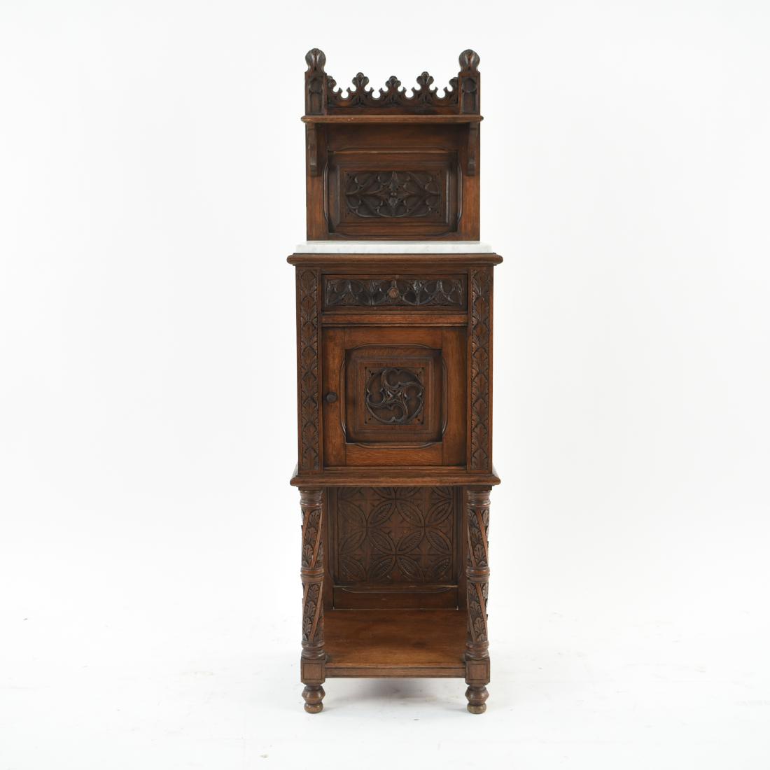 19TH C. GOTHIC REVIVAL SMALL MARBLE TOP CABINET (1 of 13)