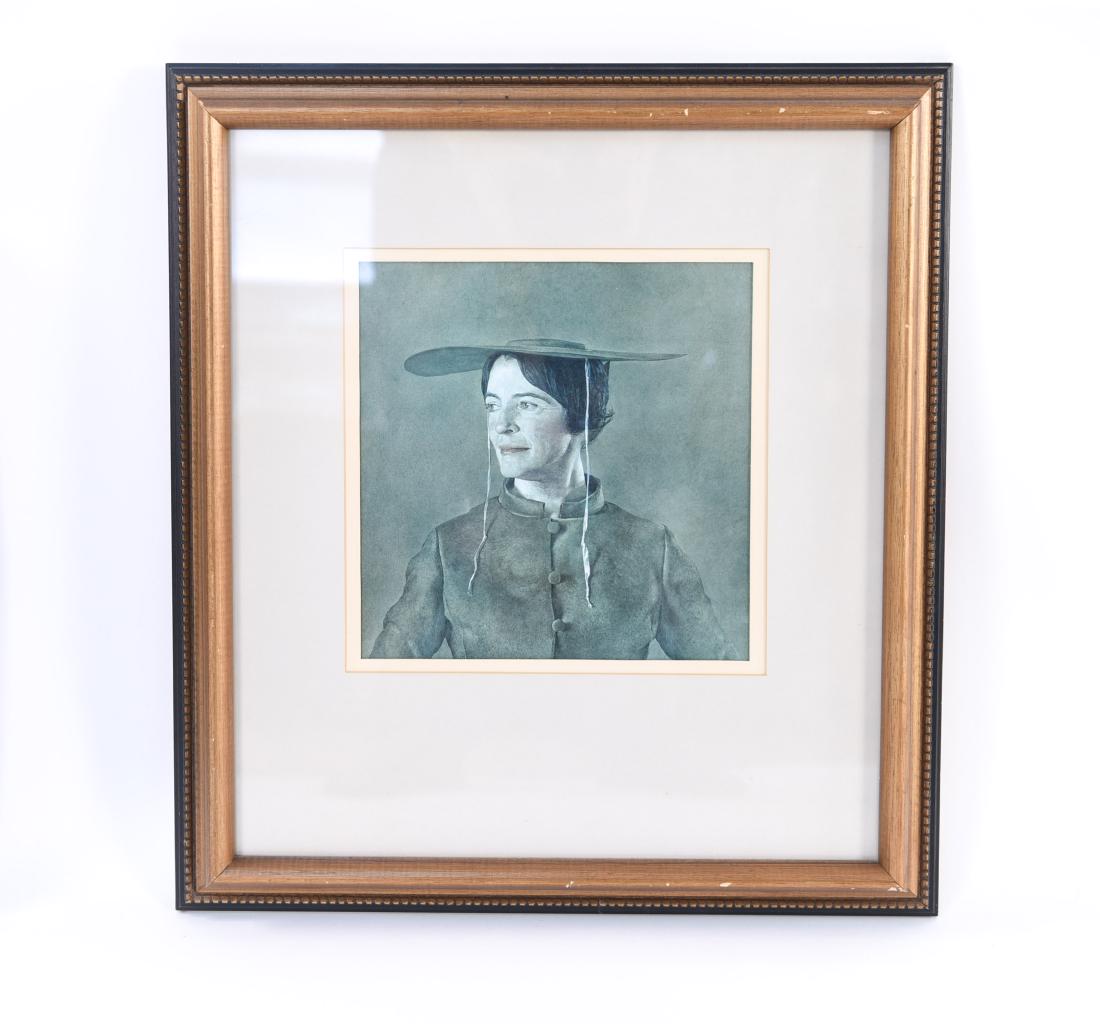 ANDREW WYETH PRINT: Andrew Wyeth, titled "The Maga's Daughter" Dimensions: (Frame) H 20.75" x W 18.5", (Sight) H 9.5" x W 9.25" Condition: Few nicks to frame.