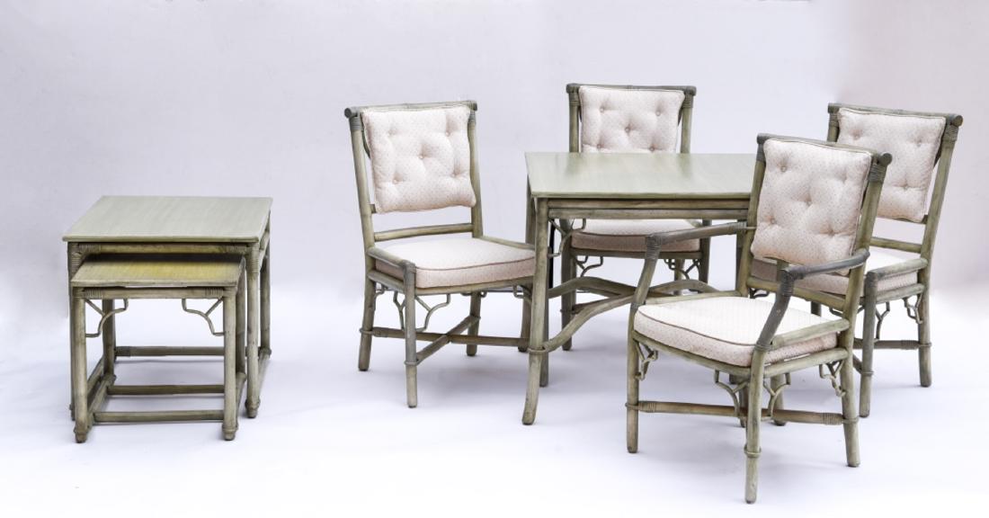 FAUX BAMBOO RATTAN TABLE CHAIRS AND SIDE TABLE (1 of 20)