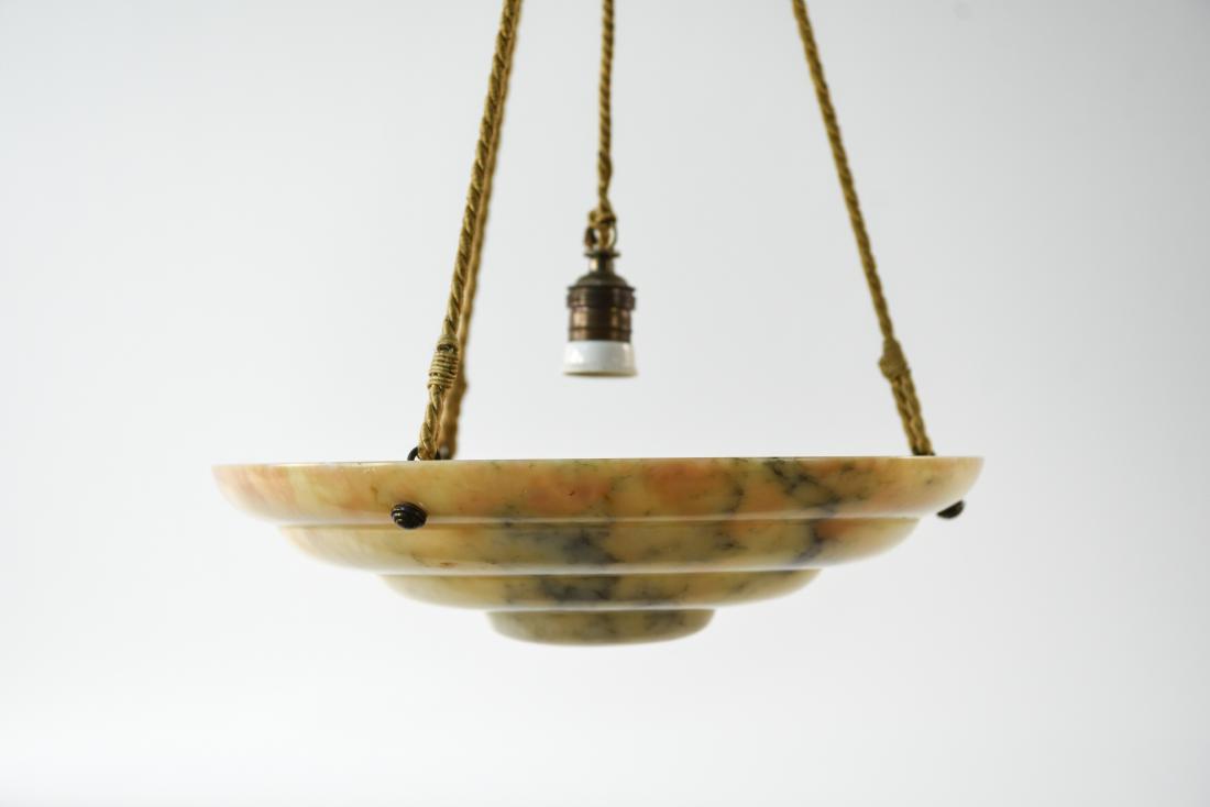 ART DECO FRENCH CARVED ALABASTER CHANDELIER: c. 1900-1920. Dimensions: H 36" x Dia. 16" Condition: Wear consistent with age and use. D062