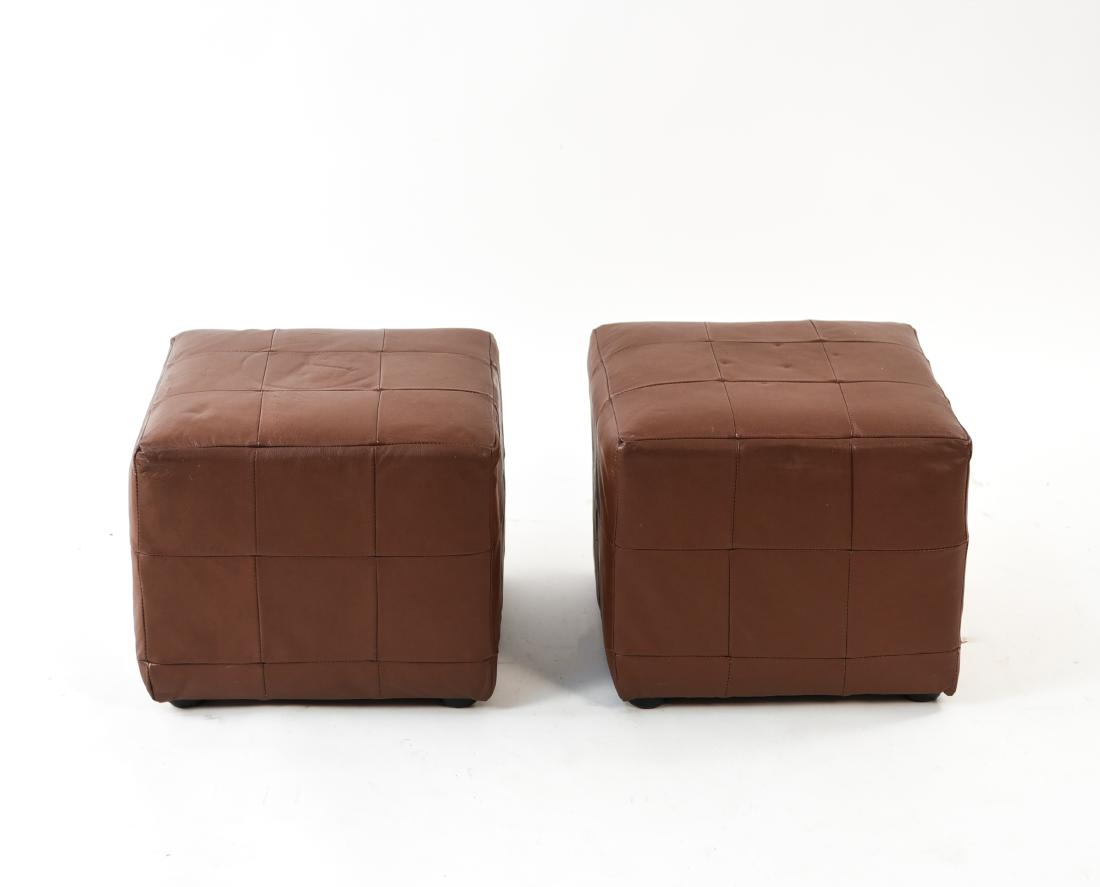 DANISH MID-CENTURY PATCHWORK LEATHER CUBE OTTOMANS (1 of 9)