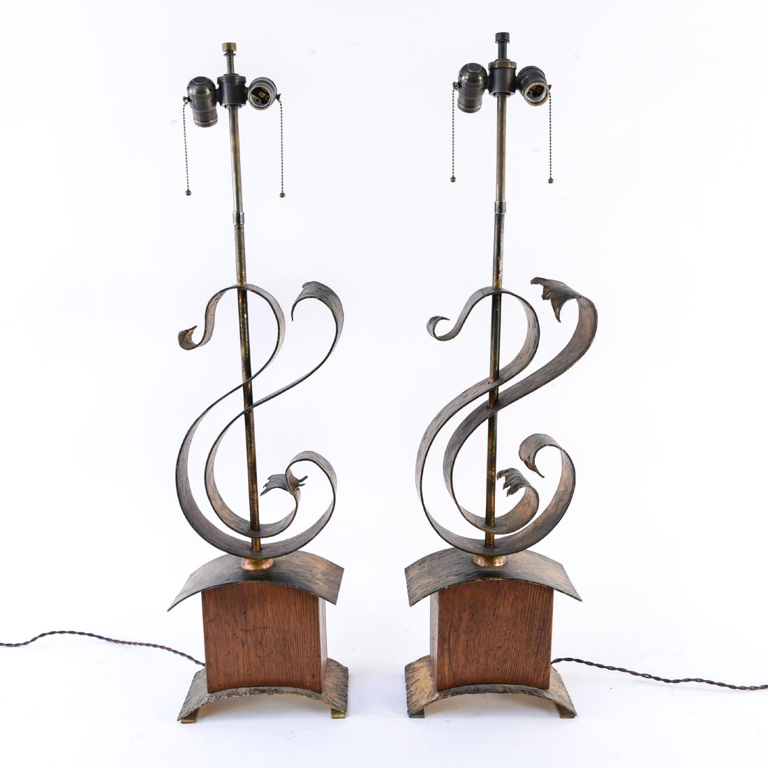 PAIR OF ART MODERNE IRON AND WOOD LAMPS C. 1940’S (1 of 11)