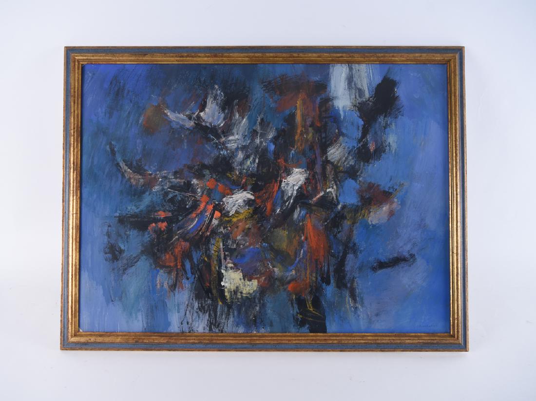 R. MARSHALL OIL ON PAPER ABSTRACT PAINTING: Signed and dated lower right, '62Dimensions: (Frame) H 24.5" x W 32.5",(Sight) H 21.5" x W 29.5"Condition: No issues to note.
