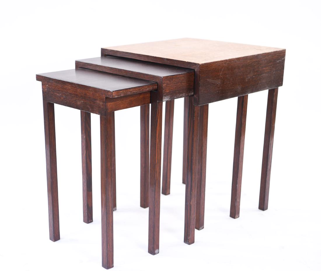 THREE ARCHITECTURAL NESTING TABLES: Dimensions: H 24" x W 198" x D 18"Condition: Some small edge and surface losses. Scratches. Few dings and small white paint marks.
