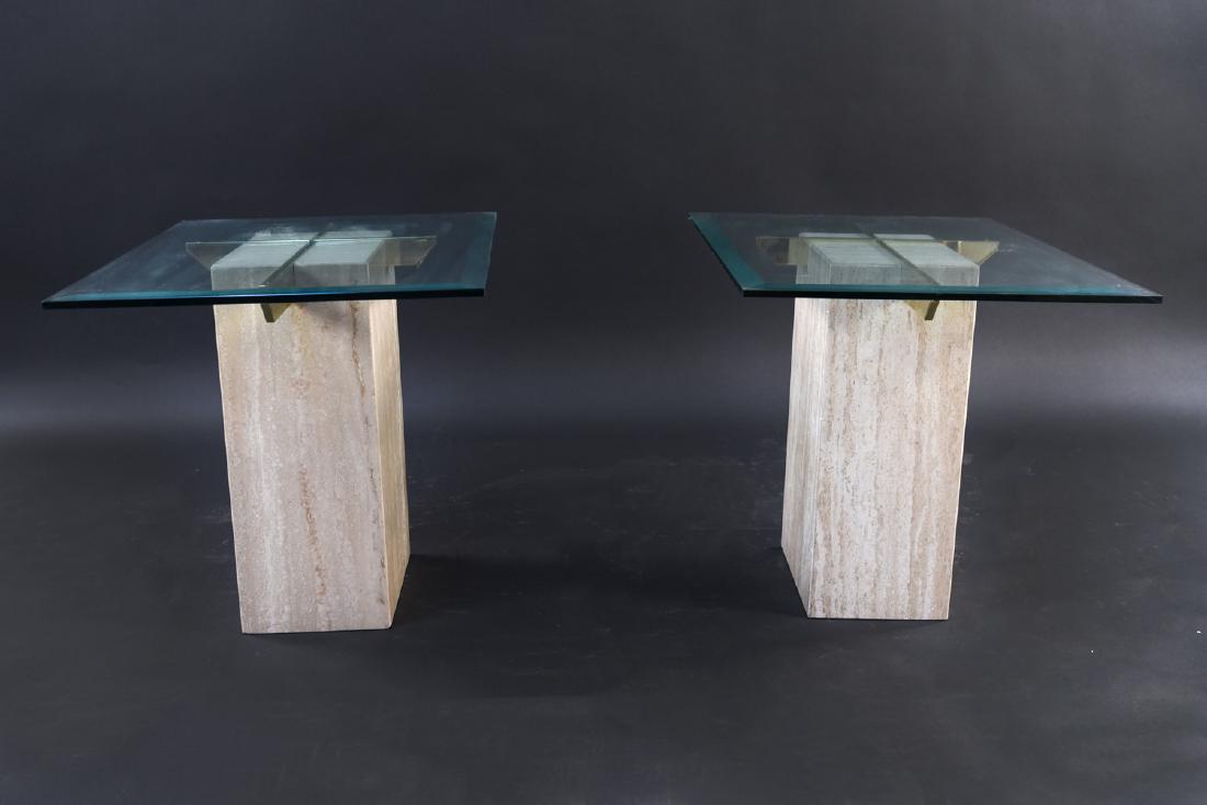 (2) TRAVERTINE & BRASS SIDE TABLES (1 of 10)