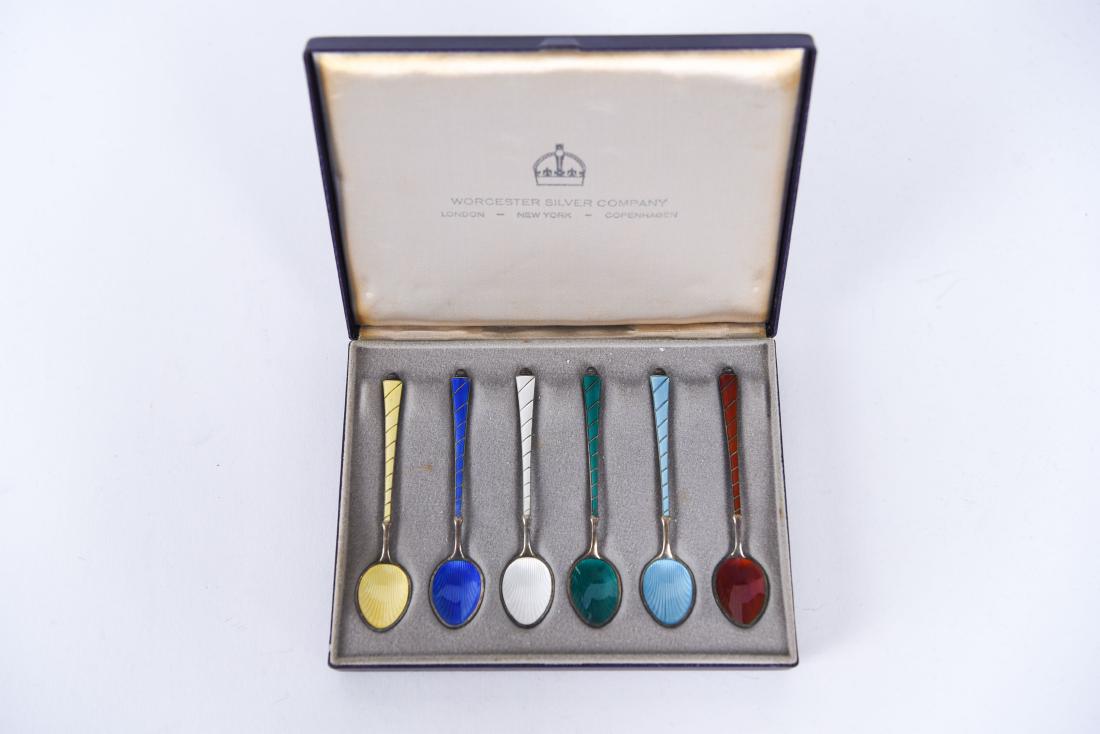 DANISH STERLING & ENAMEL SPOON SET (1 of 12)