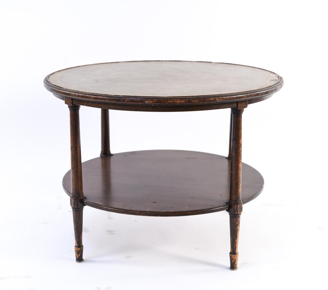 LEATHER TOP TWO TIER ROUND OCCASIONAL TABLE (1 of 11)