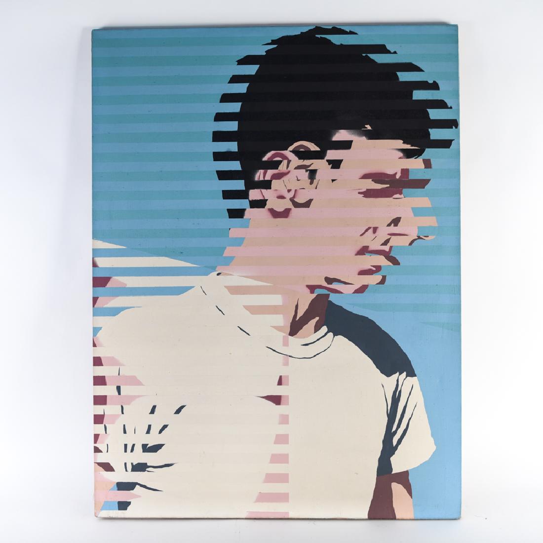 EARLY 1960S POP ART UNSIGNED: Collection of Conley/Lester Glassner, dated 1964. Unsigned. On heavy woven canvas/burlap. Label on stretcher bars with collection name and date. Dimensions: (Canvas) H 51.25" x W 38.25" Condition: Unv