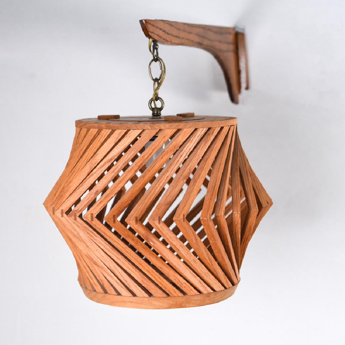 HALSEY WOODWORKING SCONCE PENDANT LAMP: Dimensions: (Main body) H 10.75" x Dia. 13.25" Condition: Not tested.