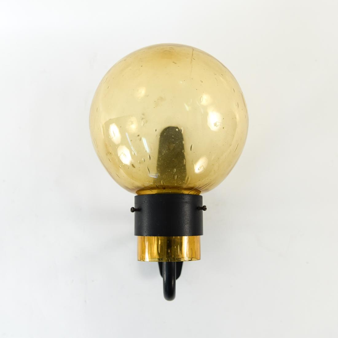 H.A. JAKOBSSON STYLE OUTDOOR WALL SCONCE: Dimensions: H 13" x W 8.25" x D 12" Condition: In working condition. Couple chips to inside rim of glass shade's fitter. Wear consistent with age and use. D014