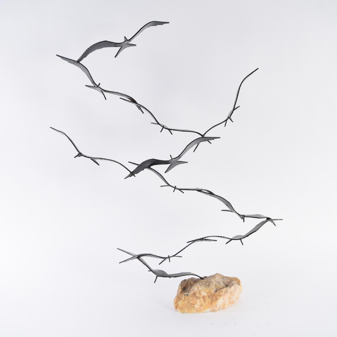 BIJAN BAHAR BIRDS IN FLIGHT SCULPTURE: Signed lower left. Dimensions: H 34" x W 31" x D 6.5" Condition: No issues to note.