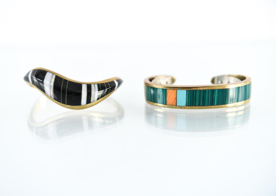 (2) MID-CENTURY BRASS & STONE INLAY BRACELETS (1 of 14)