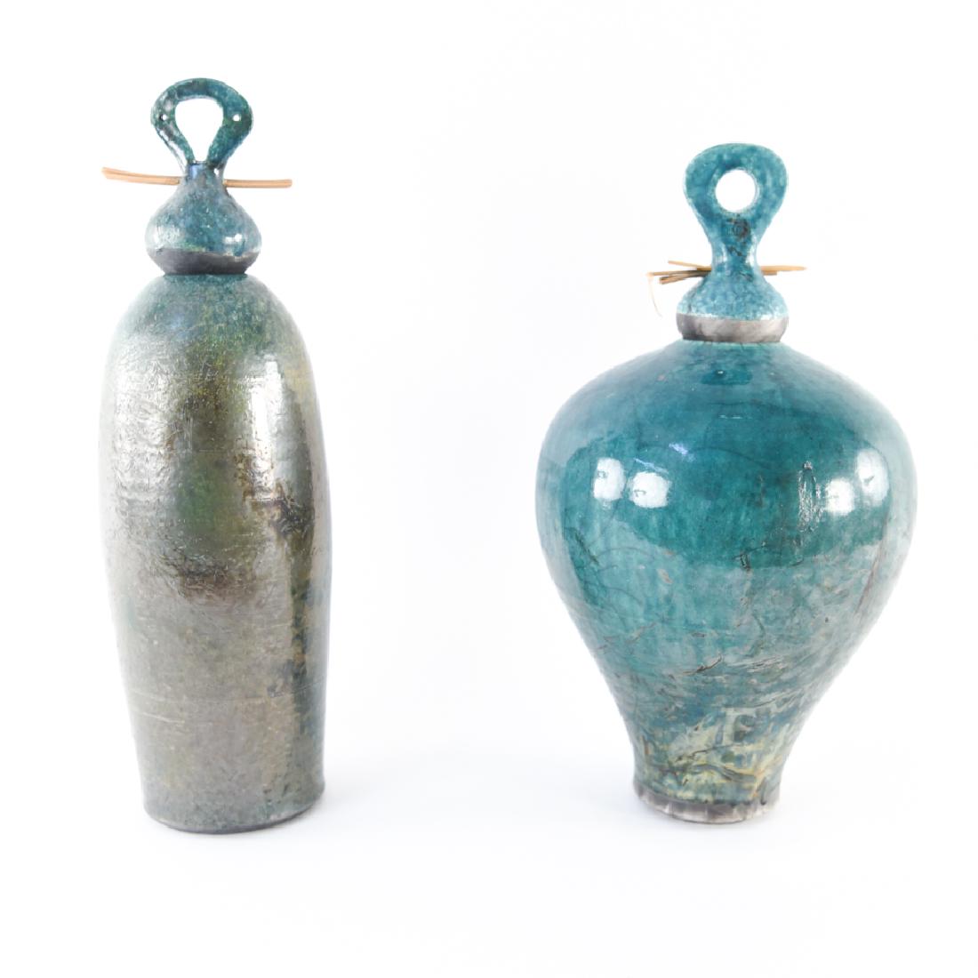 (2) CONTEMPORARY RAKU GLAZED VESSELS W/ STOPPERS (1 of 17)