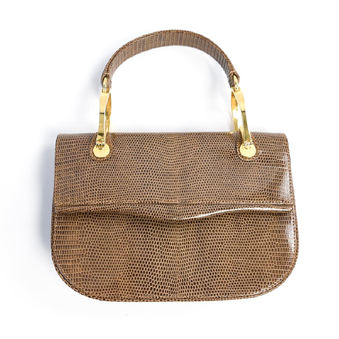 MARK CROSS SNAKESKIN LEATHER HANDBAG: Marked inside. Dimensions: H 10.5" x W 8.5" x D 1.5" Condition: Few light scuffs consistent with use.