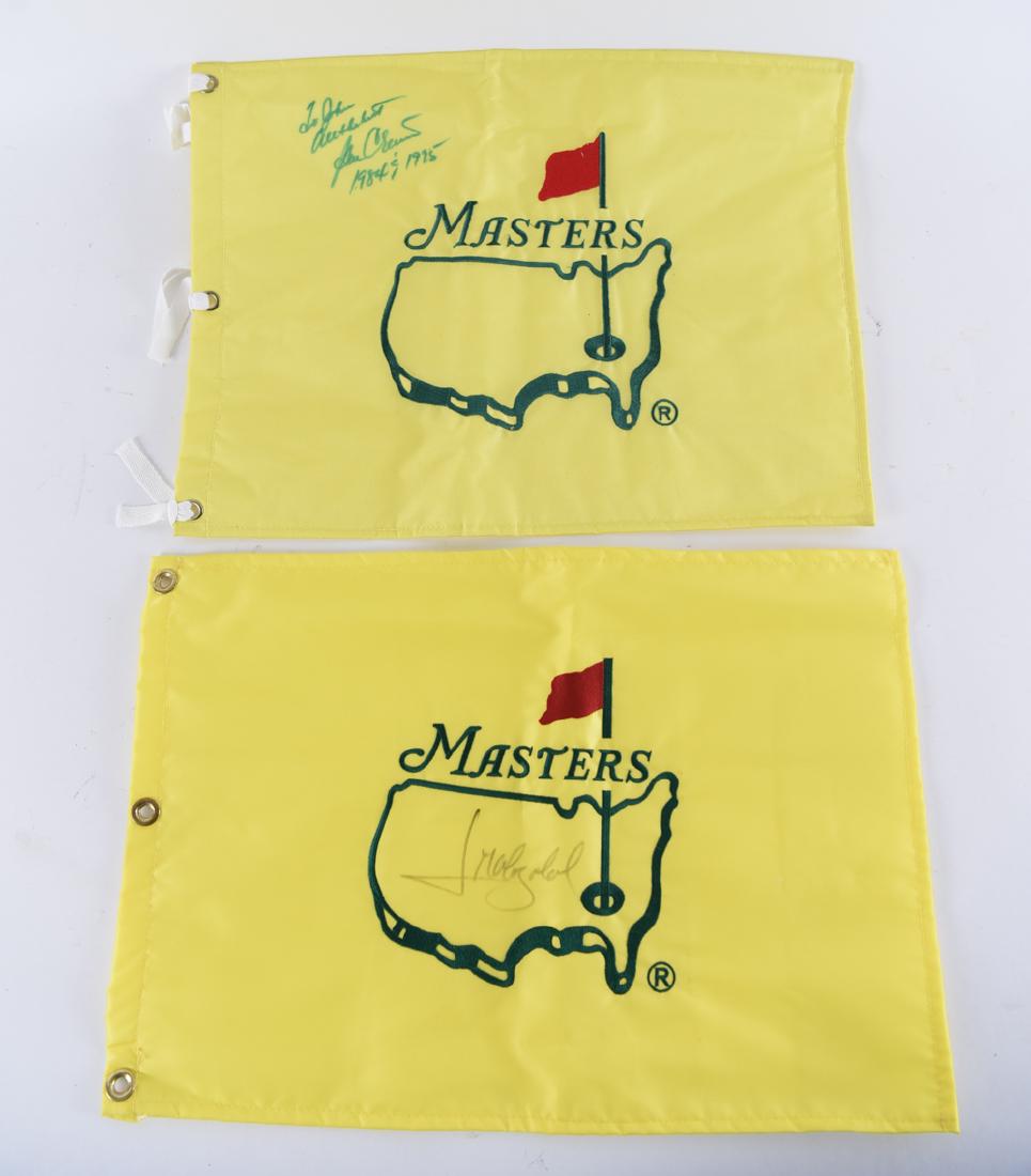 (2) MASTERS FLAG AUTOGRAPHED BY BEN CRENSHAW: Dedicated, signed, and dated, Ben Crenshaw, 1984&1995. Plus another signed Masters flag. Dimensions: H 13" x W 19.5" Condition: Showing some light creases and light handling marks.