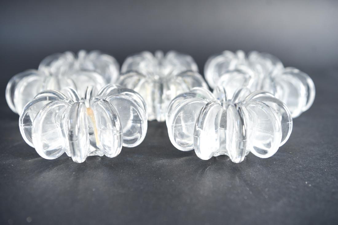 (8) HERTHA BENGTSSON ROSENTHAL STUDIO LINE GLASS: Mid-century design set of eight candle holders. All marked on bottom. Dimensions: H 2" x Dia. 4.25" Condition: Light wear from use. One cracked and glued back together.