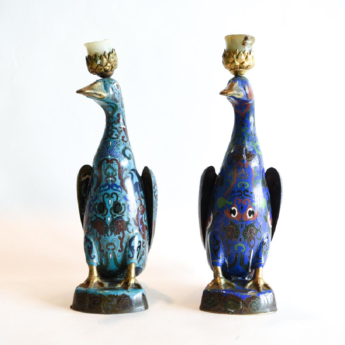 CHINESE CLOISONNE DUCKS W/ JADE CANDLE HOLDERS (1 of 11)