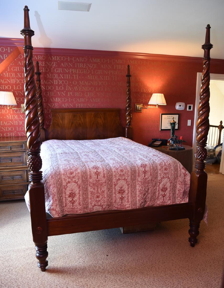 CARVED MAHOGANY FOUR POSTER BED (1 of 9)