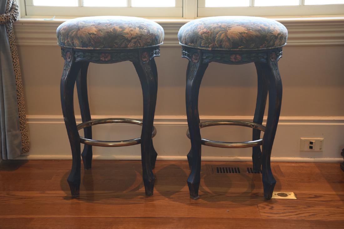 PAIR OF PAINT DECORATED COUNTER HEIGHT STOOLS (1 of 10)
