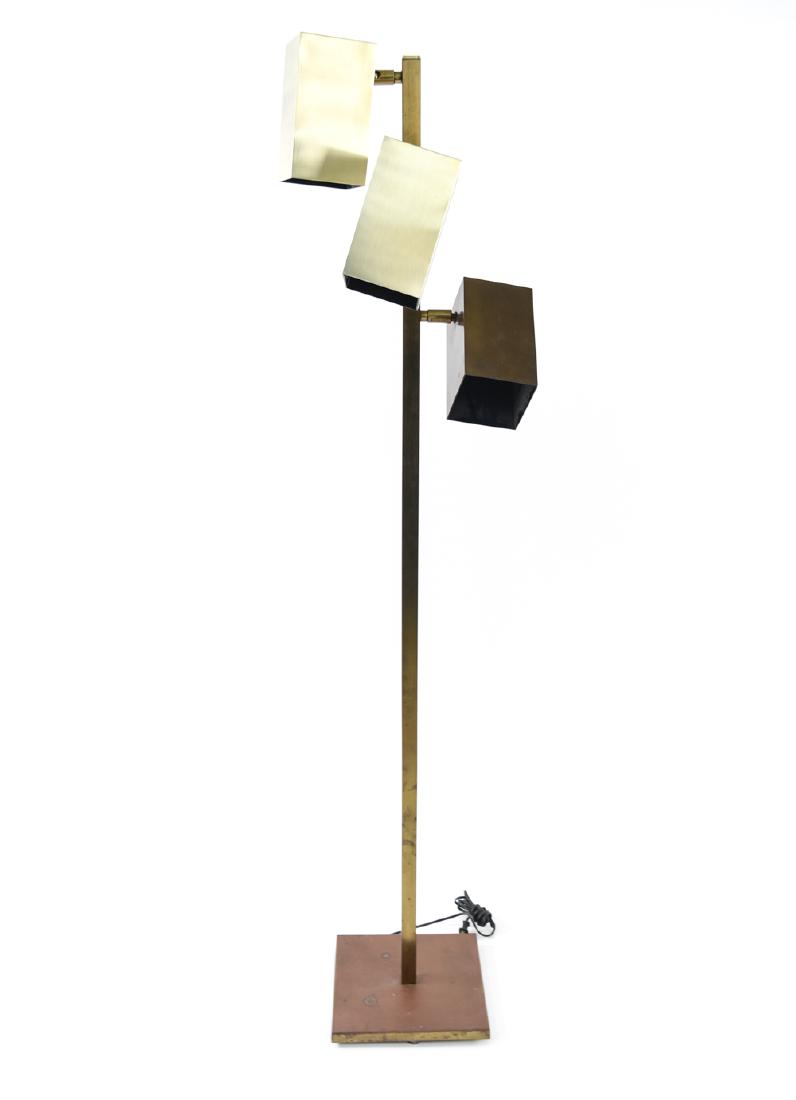 VINTAGE KOCH LOWY OMI 3 LIGHT FLOOR LAMP: Dimensions: H 60" x W 14.5" x D 10.25" Condition: Not tested. Some areas of extensive tarnish. Few small surface scratches.
