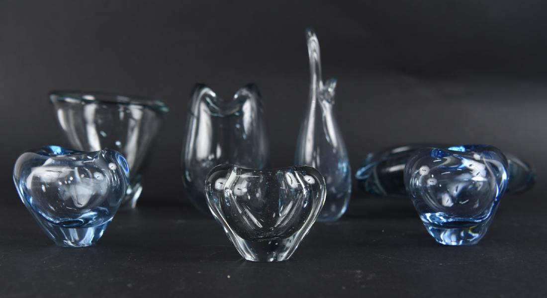 GROUPING OF HOLMEGAARD ART GLASS: (7) pieces. Dimensions: (Ashtray) H 2.5" x W 6" x D 5.25" Condition: Light surface scratches.