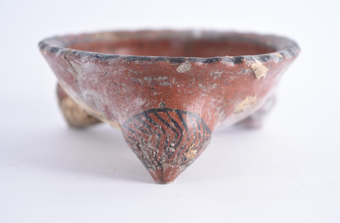 MAYAN BOWL: Dimensions: H 3" x D 7.25" Condition: Showing wear consistent with age including repairs, couple small chips, and newsprint adhered to the bottom.