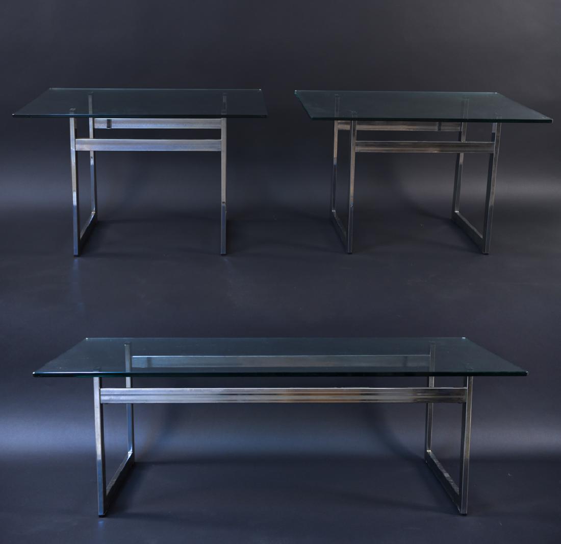 GROUPING OF THREE CHROME AND GLASS TABLES (1 of 20)