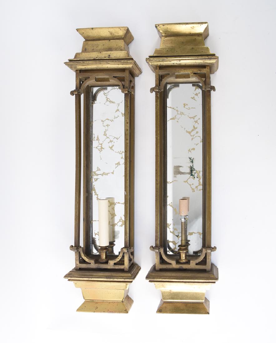 PAIR OF HOLLYWOOD REGENCY STYLE BRASS SCONCES (1 of 12)