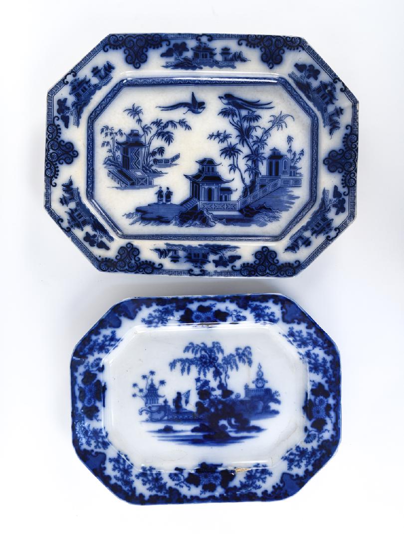 (2) FLOW BLUE & WHITE IRONSTONE PLATTERS (1 of 10)