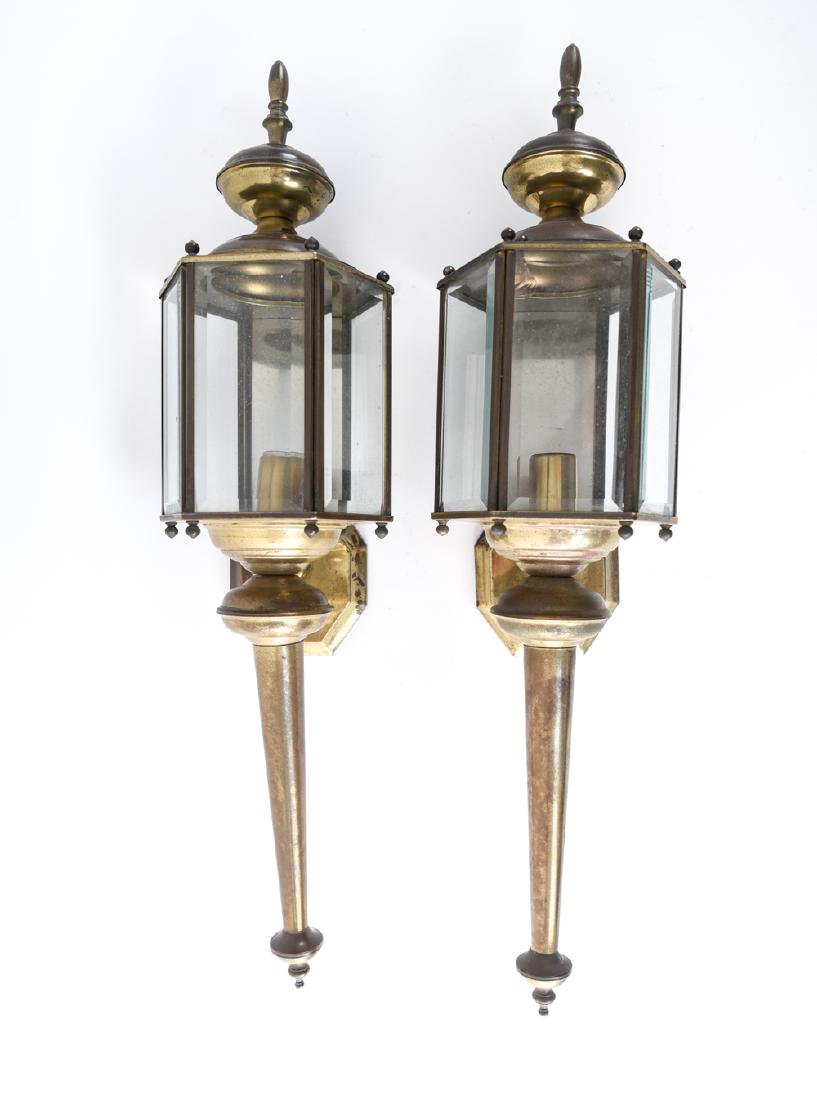 PAIR OF VINTAGE BRASS LANTERN SCONCES (1 of 9)