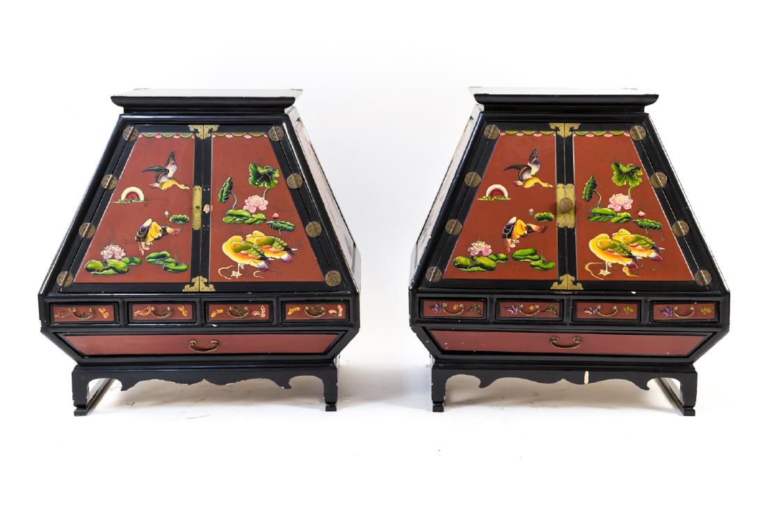 PAIR OF ASIAN STYLE LACQUERED END TABLES (1 of 8)