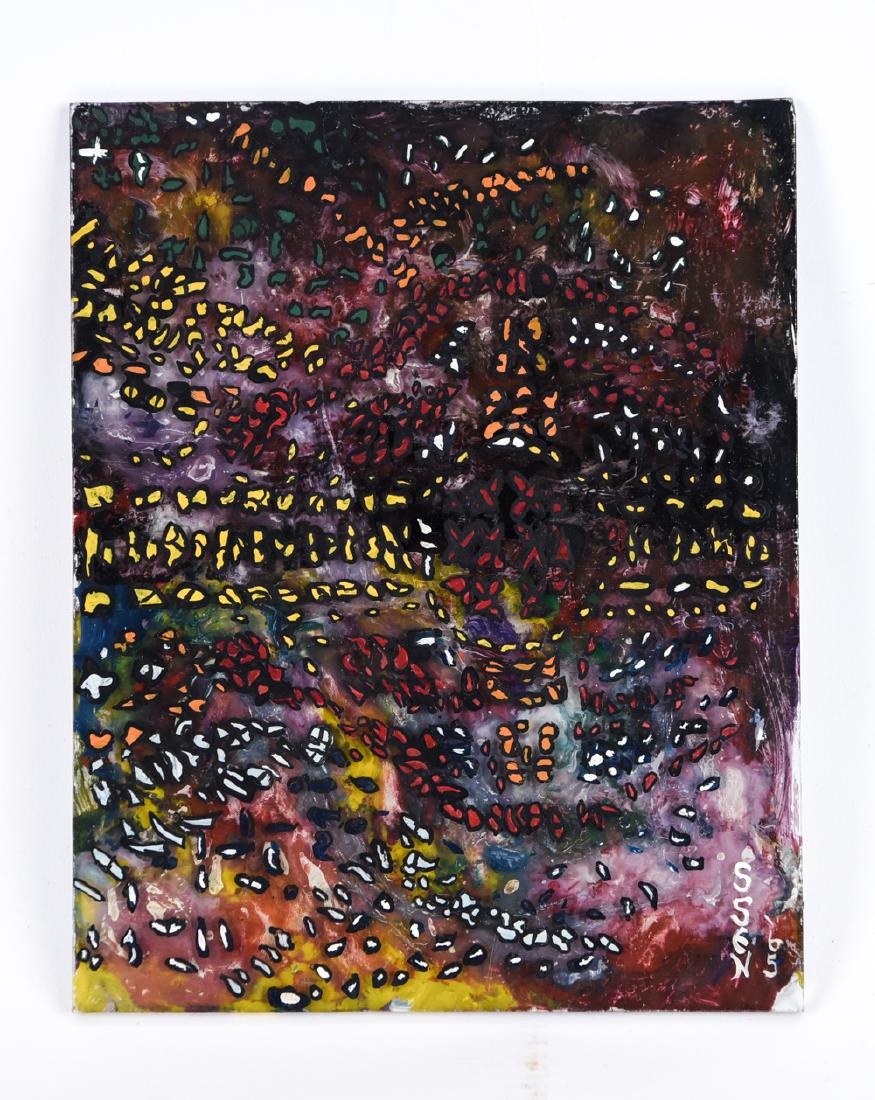 MID-CENTURY ABSTRACT ON GLASS, SIGNED, DATED '65 (1 of 7)