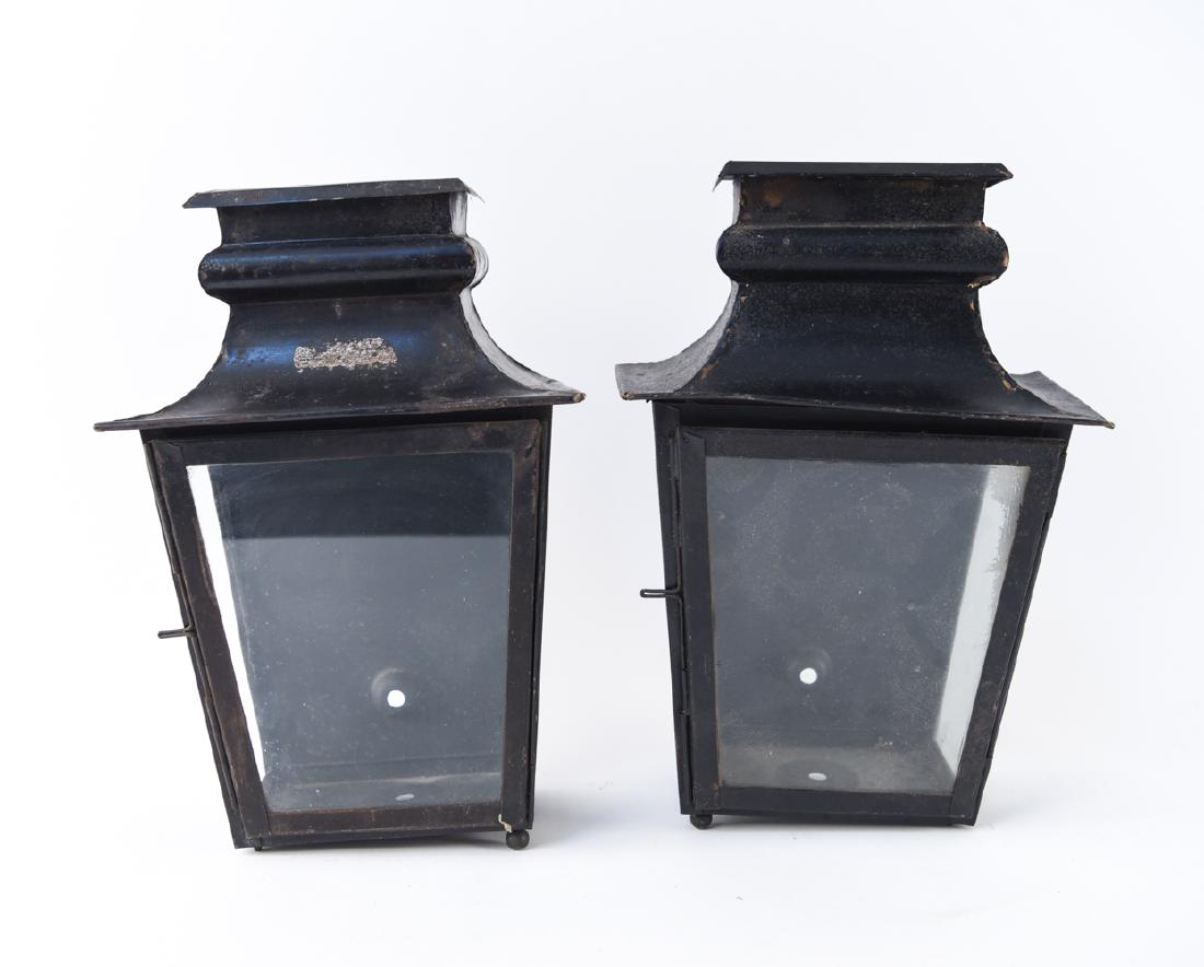 PAIR OF METAL & GLASS LANTERN FORM SCONCES (1 of 9)