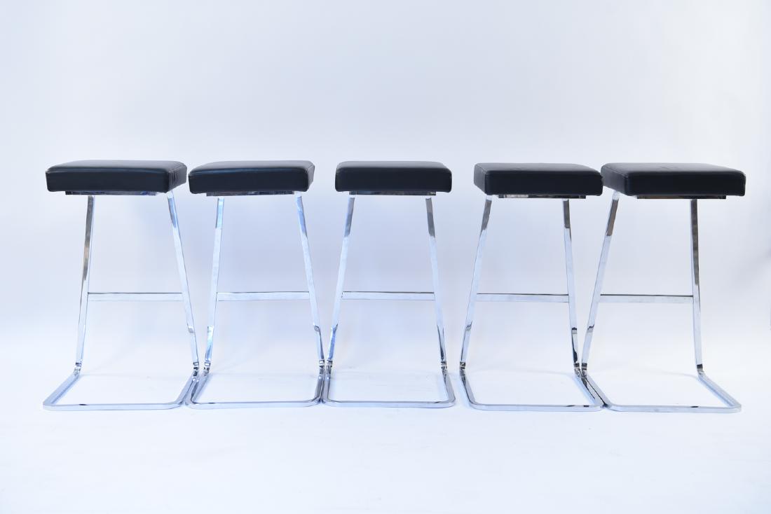 MIES VAN DER ROHE KNOLL CHROME BAR STOOLS: (5) stools. Along with Philip Johnson. Originally commissioned for the Four Seasons restaurant. Dimensions: H 29.75" x W 17" x D 17" Condition: Few scuffs and surface scratches to chrome.