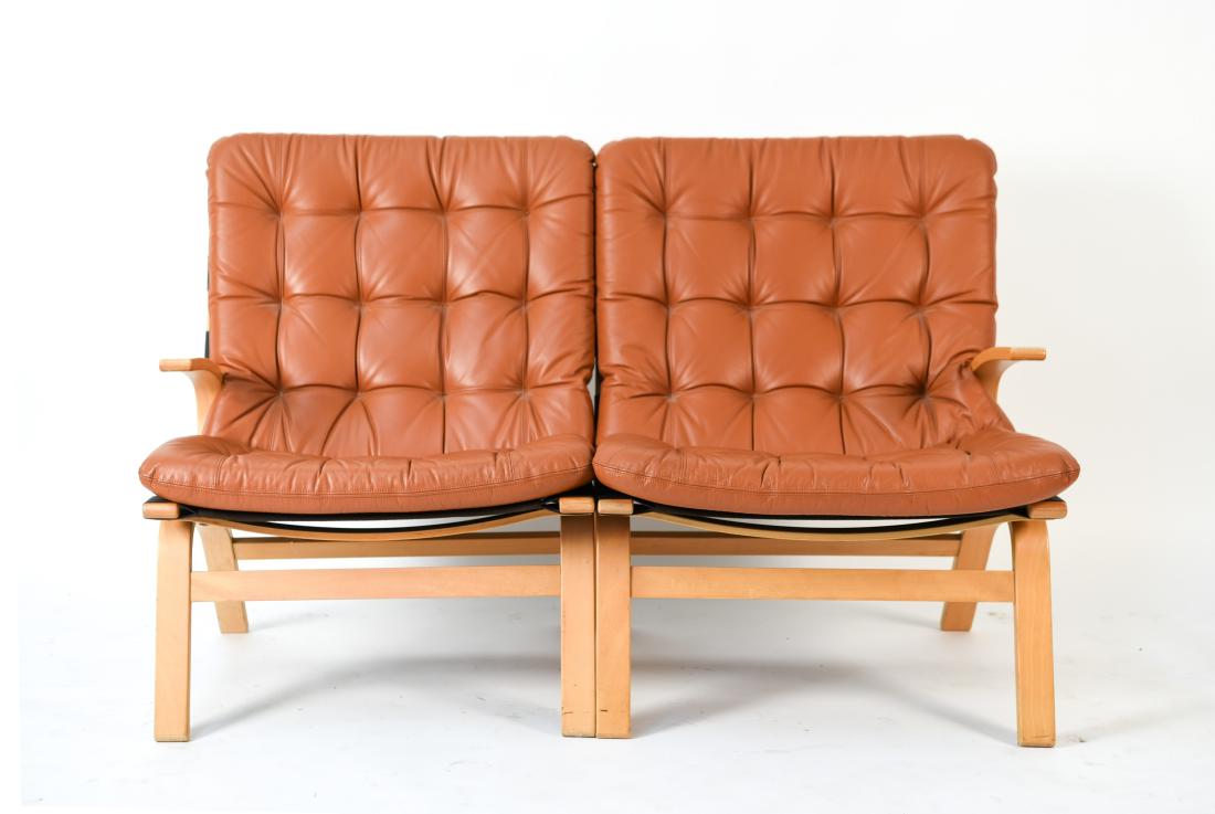 FARSTRUP DANISH MID-CENTURY BENTWOOD LOVESEAT: c. 1970s. Dimensions: H 33.75" x W 50.75" x D 26" x SH 17" Condition: Scuffs and marks to wood. Scuffs and wear to cushions. Wear consistent with age and use. D120