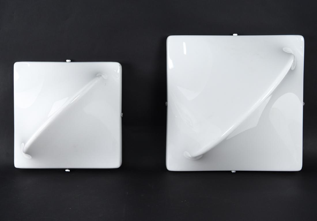 (2) ITALIAN FLUSH MOUNT ACRYLIC LIGHT FIXTURES: Dimensions: (Larger) H 17.5" x W 17.5" x D 13" Condition: May need rewiring.