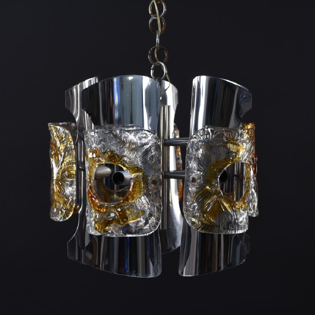 MAZZEGA ITALIAN CHROME & MURANO GLASS PENDANT: Dimensions: H 17" x Dia. 17" Condition: May need to be rewired. Normal signs of age.