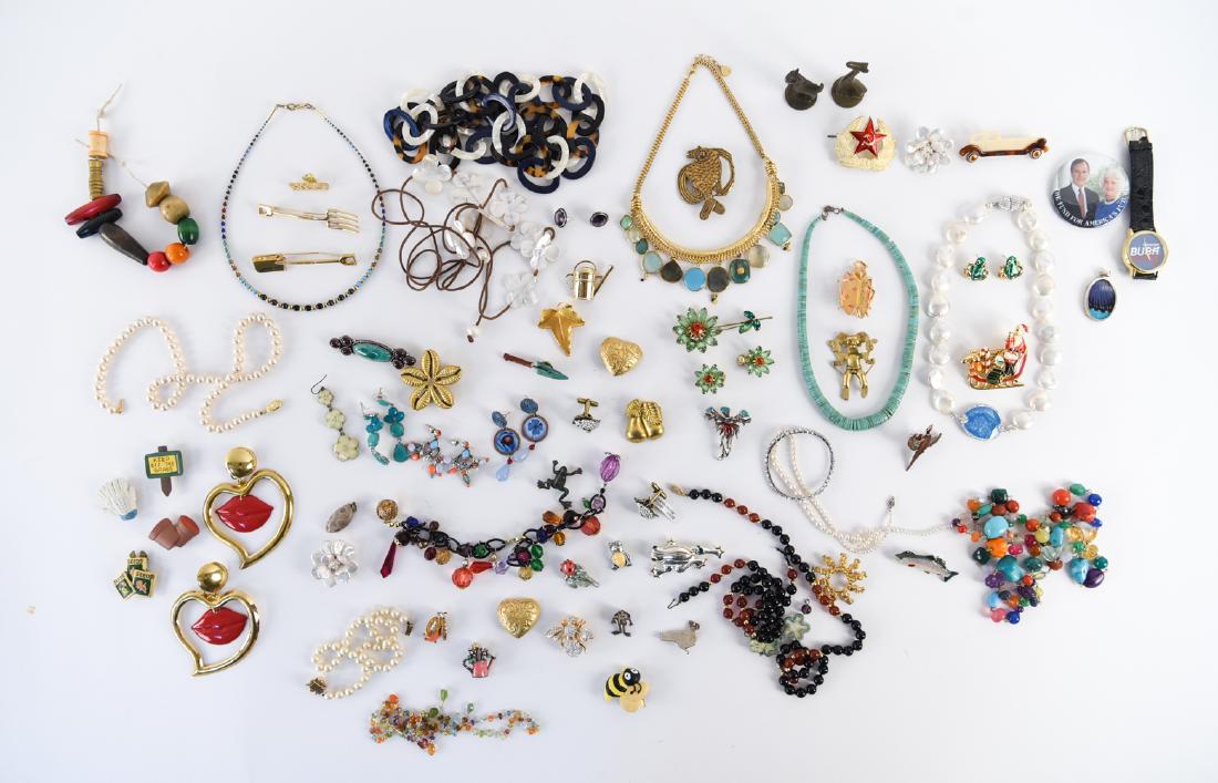 LARGE QUALITY & VINTAGE COSTUME JEWELRY GROUPING: Including: Weiss, Lea Stein, one strand of small natural pearls, shell necklace, Anne Fontaine, Anna E Alex, Gas Bijoux, Kenneth Lane, Yosca, and some sterling silver.