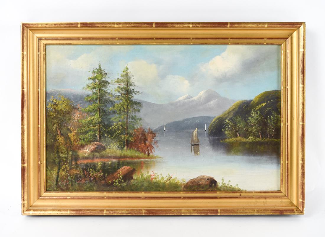 19TH C. HUDSON RIVER SCHOOL O/C: Unsigned. In modern frame. Dimensions: (Frame) H 17.25" x W 25.75" (Painting) H 14" x W 22" Condition: Lined and restored. Restored tears and edge loss.