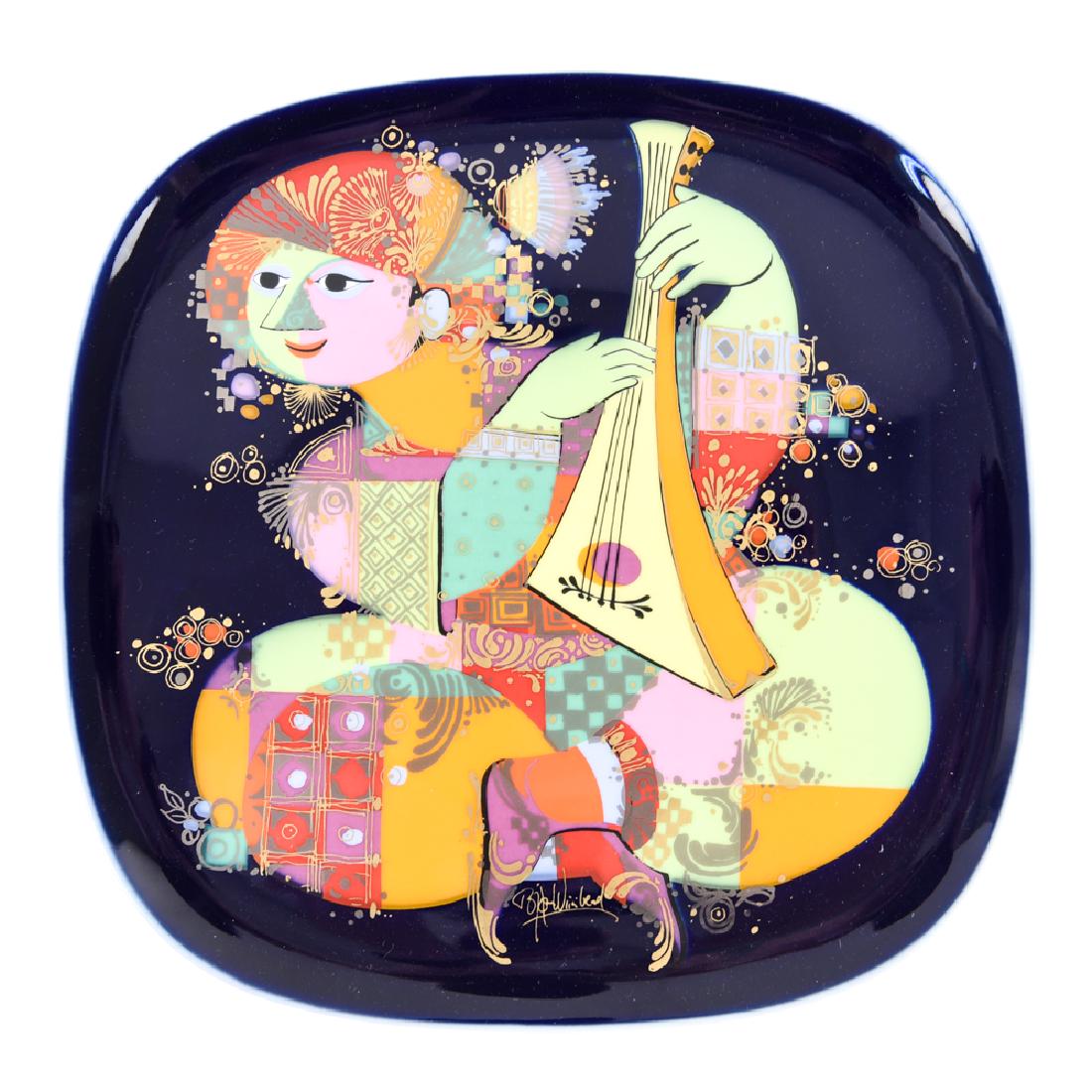 BJORN WIINBLAD PORCELAIN CHARGER FOR ROSENTHAL: Rosenthal Studio Line, c. 1977. Night Music series. Dimensions: H 1.5" x W 12" x D 12" Condition: No issues to note.