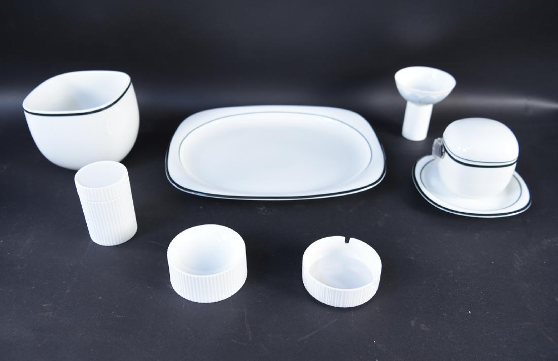 ROSENTHAL PORCELAIN GROUPING: Including Rosenthal Studio Linie. Pieces marked underneath. Platter, bowl, and tureen from Timo Sarpaneva "Suomi" line. Three pieces with ridges: Tapio Wirkkala. All porcelain for Rosenthal. Dimension