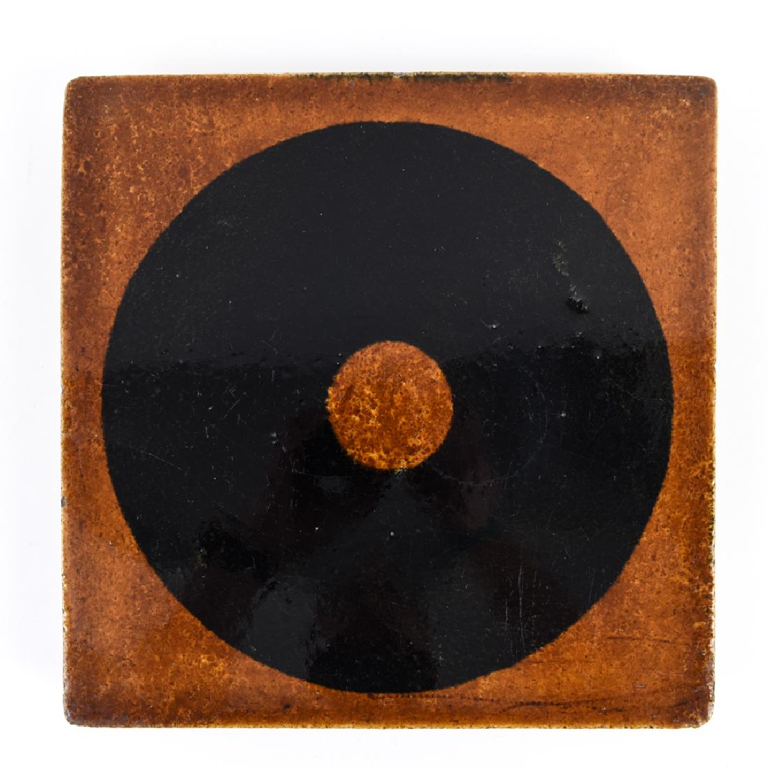 GUSTAVSBERG CERAMIC TILE OR TRIVET, MID-CENTURY: With paper label on verso. Dimensions: H 1.25" x W 12" x D 12" Condition: Crazing, surface scratches, few chips to edges.
