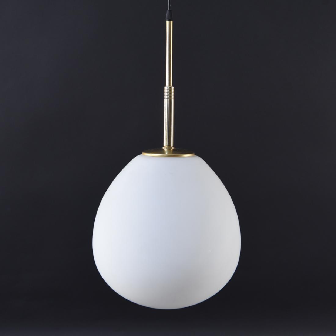 ITALIAN ALBANI FROSTED GLASS PENDANT LIGHT: With Albani sticker inside canopy. Dimensions: H 23.5" x Dia. 10" Condition: Some scuffs and surface dirt to glass.