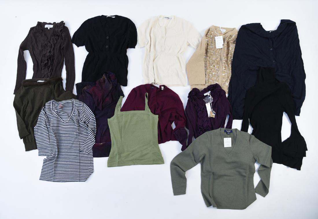 LARGE GROUPING OF DESIGNER TOPS: 13 tops: Including Jil Sander cashmere, Italian cashmere, Anne Fontaine wool etc. Size: Small and mediums (38-42) Condition: Some new with tags, others very lightly worn with no obvious signs of use.